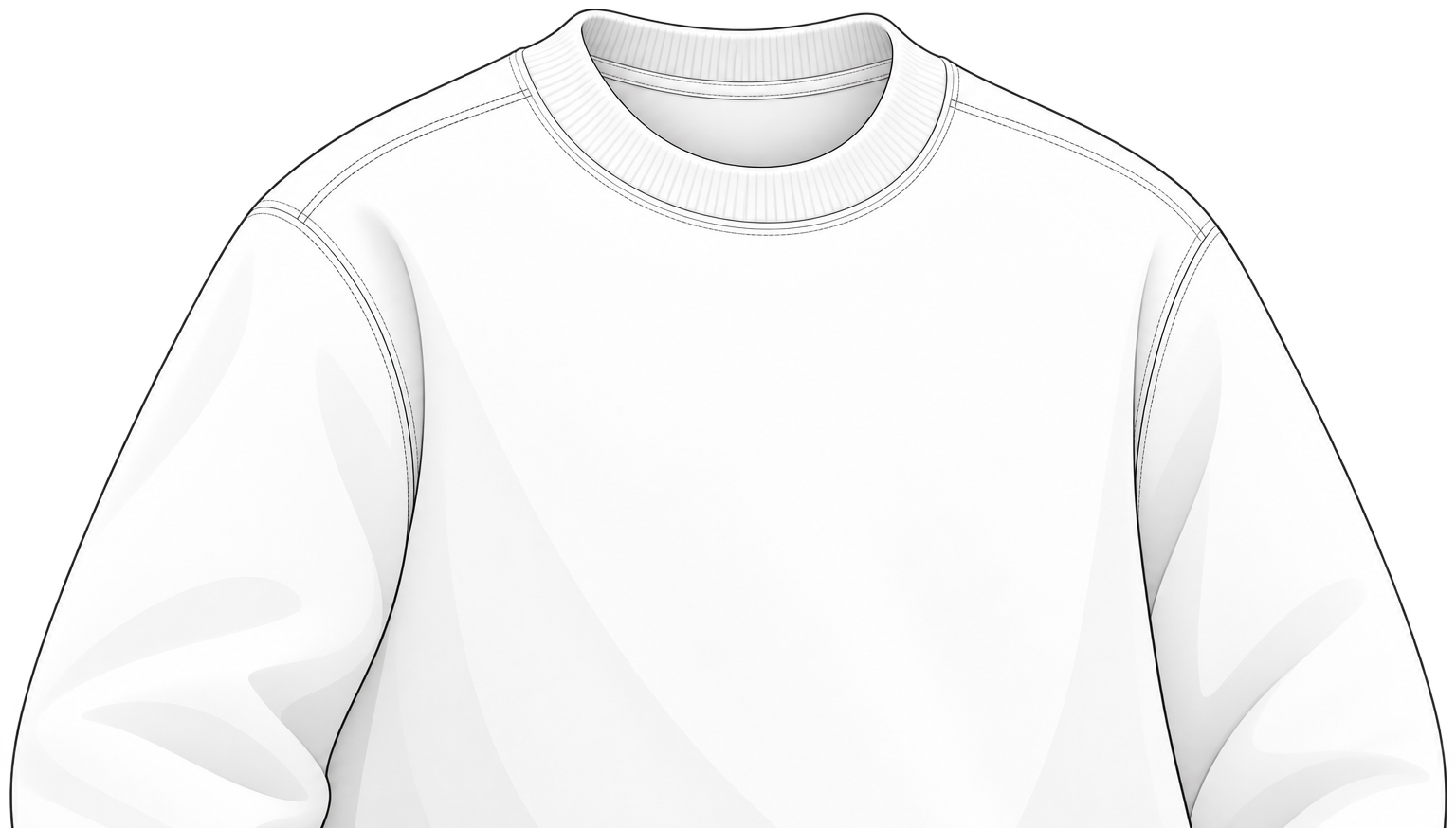 White crew-neck sweatshirt with detailed stitching